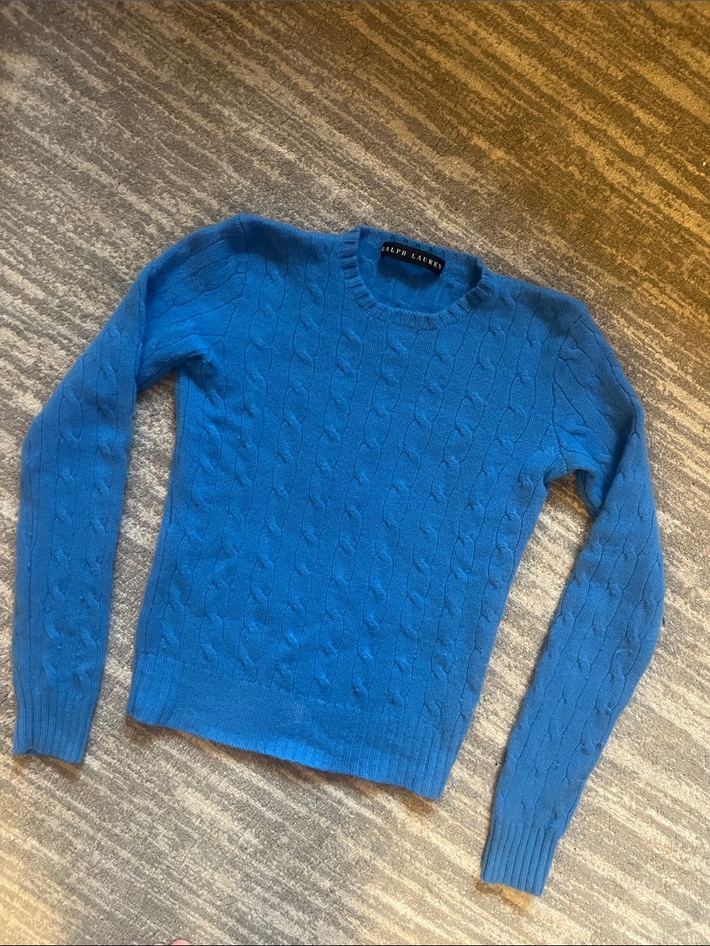 Ralph Lauren Cashmere Blue Cable Knit Crewneck Sweater